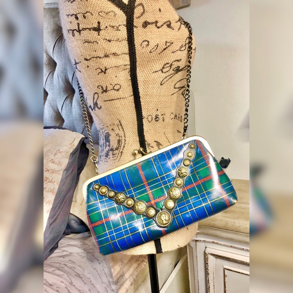 Patricia Nash Potenaz Clutch Green Blue Plaid - Picture 2 of 7